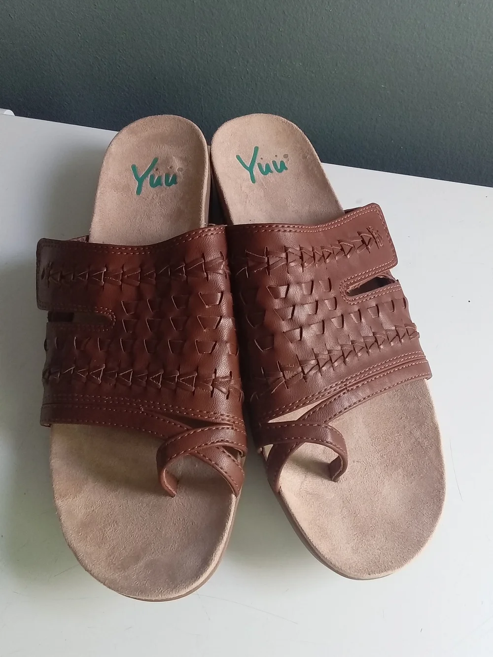 Yuu Brown Woven Toe Loop Slide Sandals Womens Casual Comfort Shoes